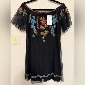 Krista Lee Black Dress with Colorful Embroidery